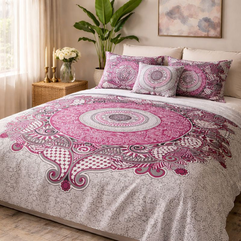 JP17 – King Size Pure Cotton Jaipuri Print Bedsheet Set with Zipper Pillow Covers