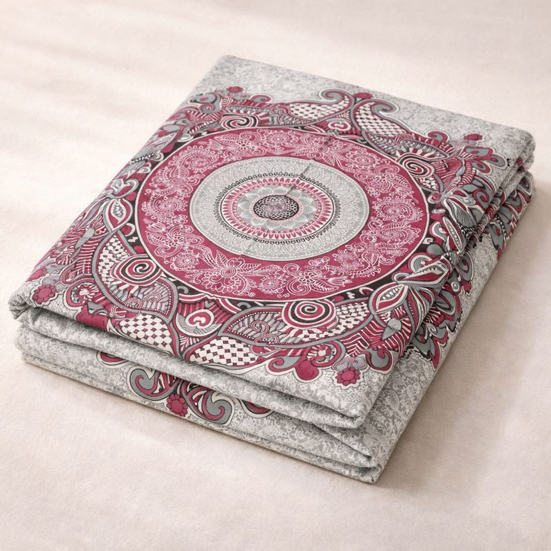 JP17 – King Size Pure Cotton Jaipuri Print Bedsheet Set with Zipper Pillow Covers