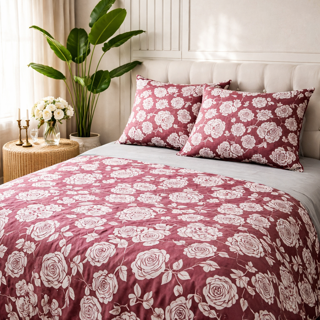 Aashray Decor Pure Cotton King Size Bedsheet Set – Classic Rose Jaipuri Print (JP25)