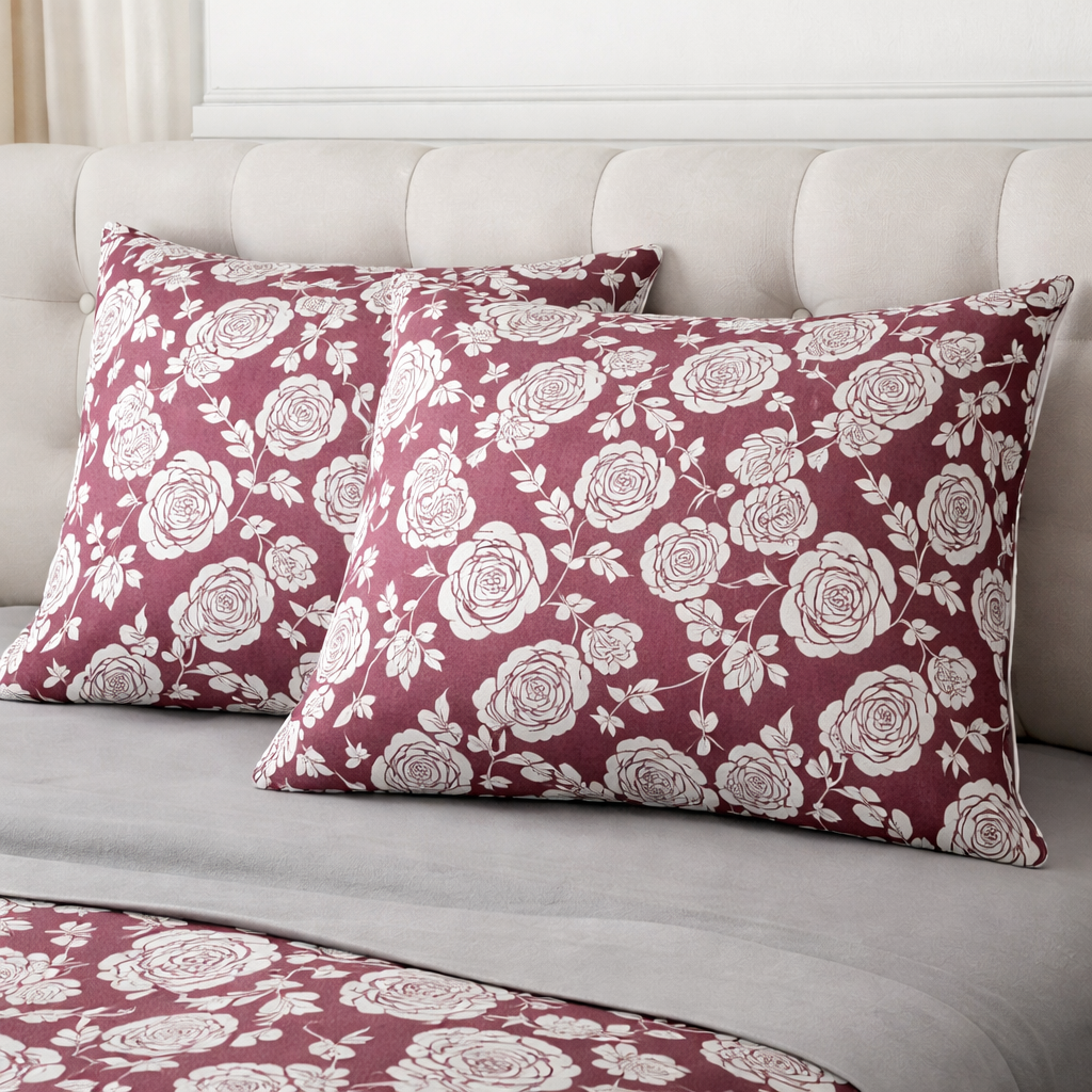 Aashray Decor Pure Cotton King Size Bedsheet Set – Classic Rose Jaipuri Print (JP25)