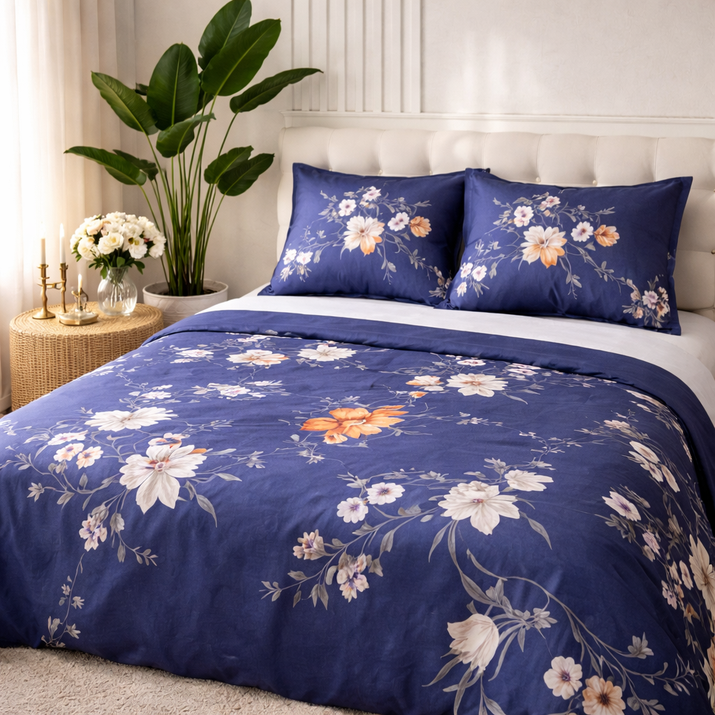 Aashray Decor Premium Pure Cotton King Size Bedsheet Set – Elegant Floral Jaipuri Print (JP26)